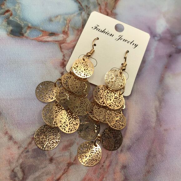 Boutique Jewelry - Swirl Tree Charm Chandelier Gold Tone Fashion Jewelry Earrings